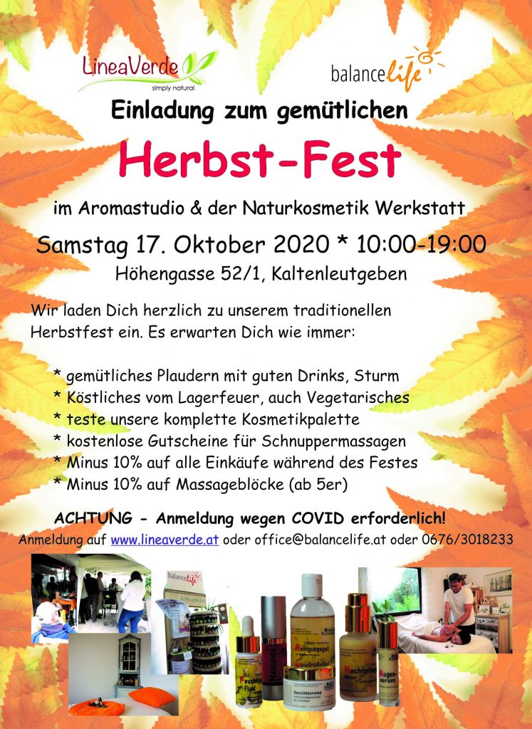 Einladung zum traditionellen BalanceLife und LineaVerde Herbstfest 2020 in Kaltenleutgeben 3 LineaVerde und BalanceLife Herbstfest 202010
